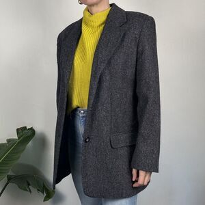 Vintage 80s 90s Wool Tweed Oversized Blazer Gray Donegal Style